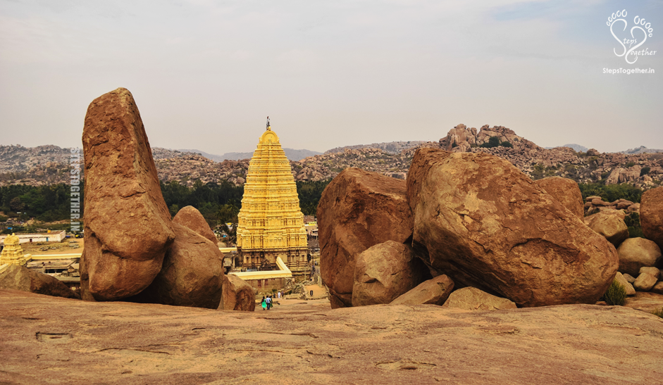 View of Virupaksha temple tower from Hemakuta hill